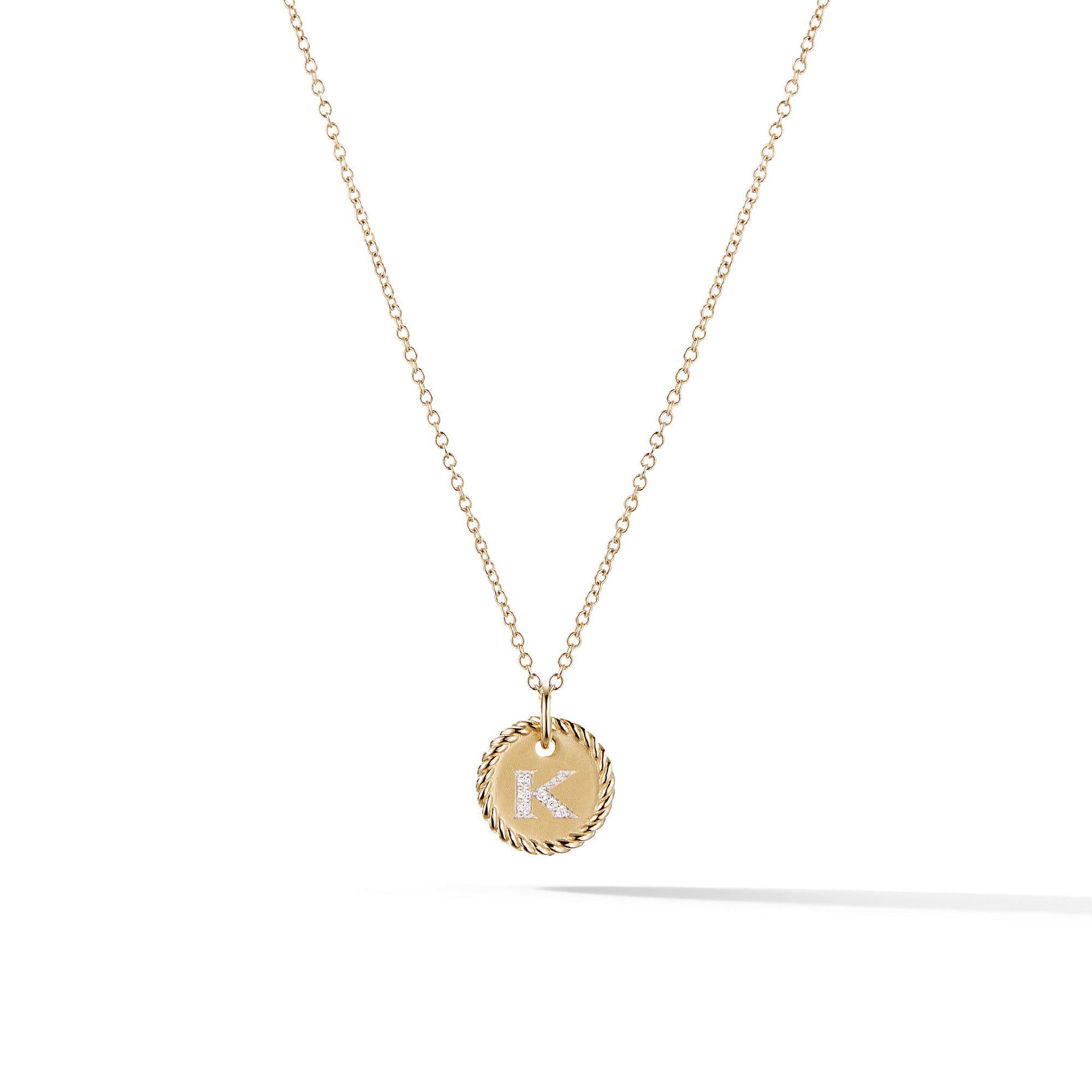 David Yurman K Initial Charm Necklace in 18k Yellow Gold with Diamonds