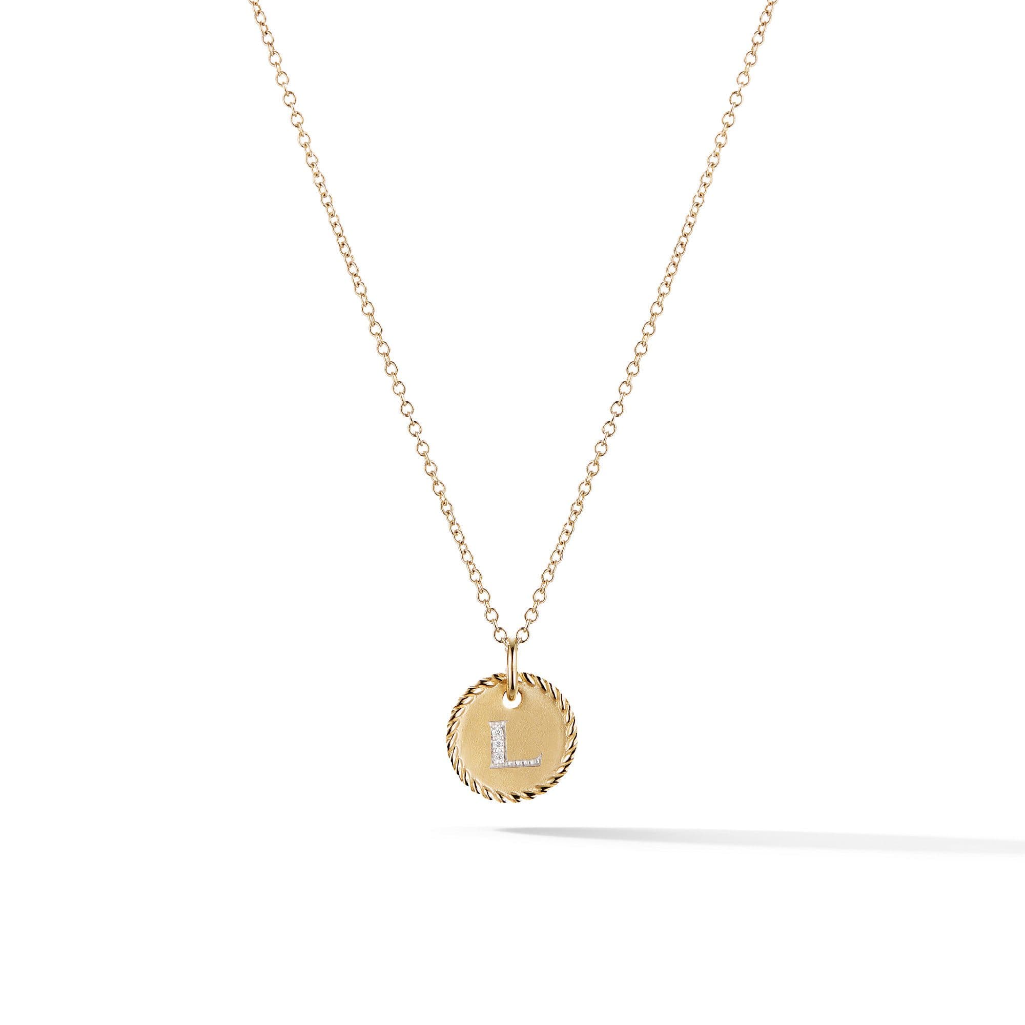 David Yurman L Initial Charm Necklace in 18k Yellow Gold with Diamonds