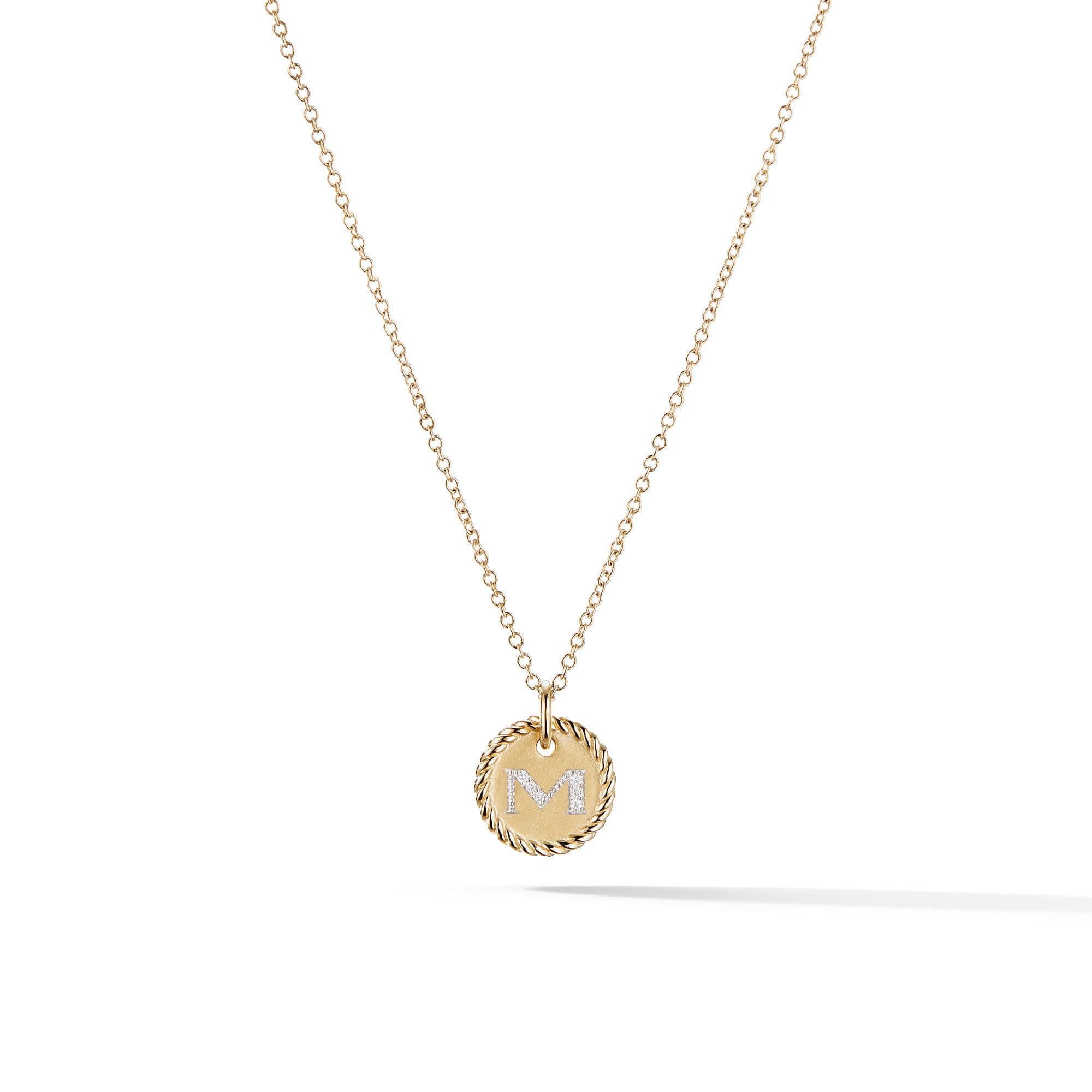 David Yurman M Initial Charm Necklace in 18k Yellow Gold with Diamonds