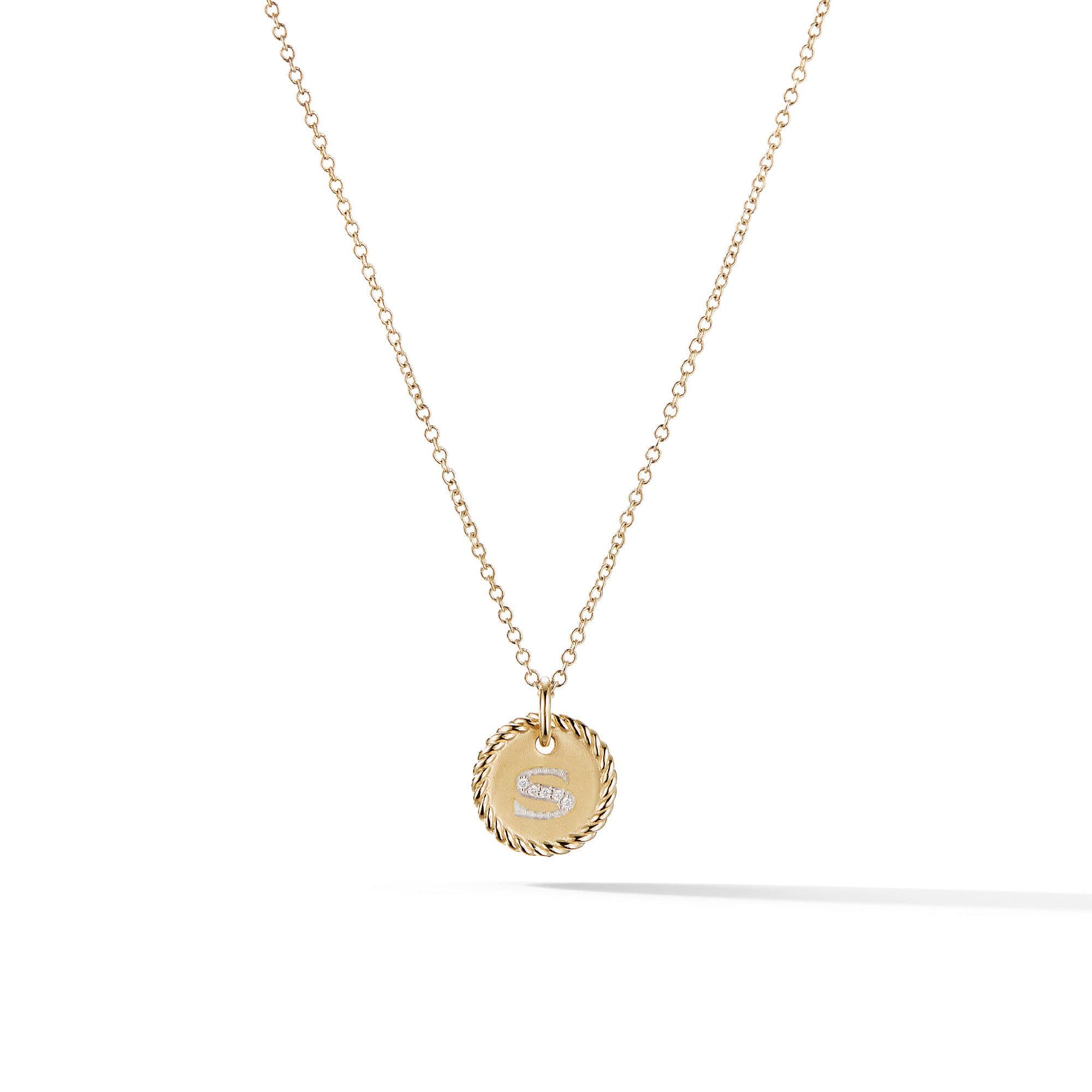 David Yurman S Initial Charm Necklace in 18k Yellow Gold with Diamonds