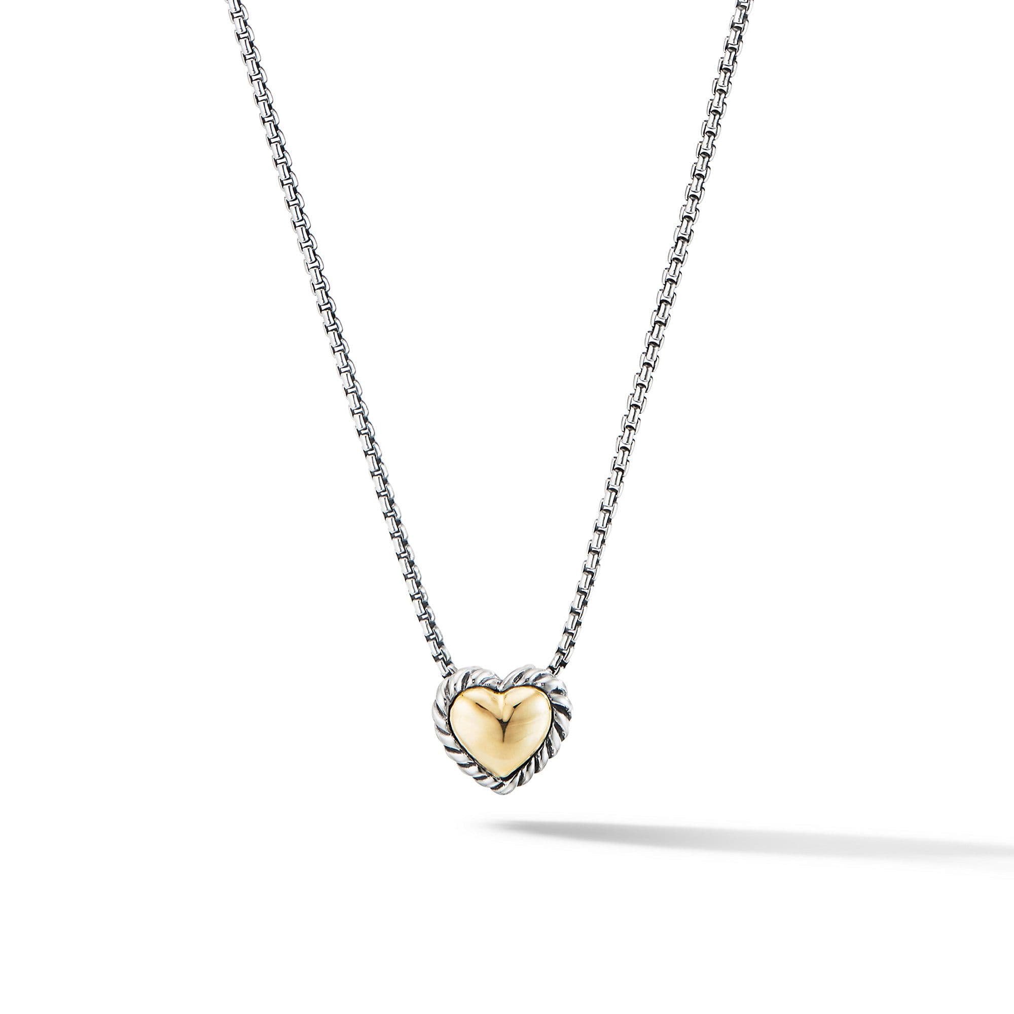 David Yurman Cable Cookie Classic Heart Necklace with 18k Yellow Gold