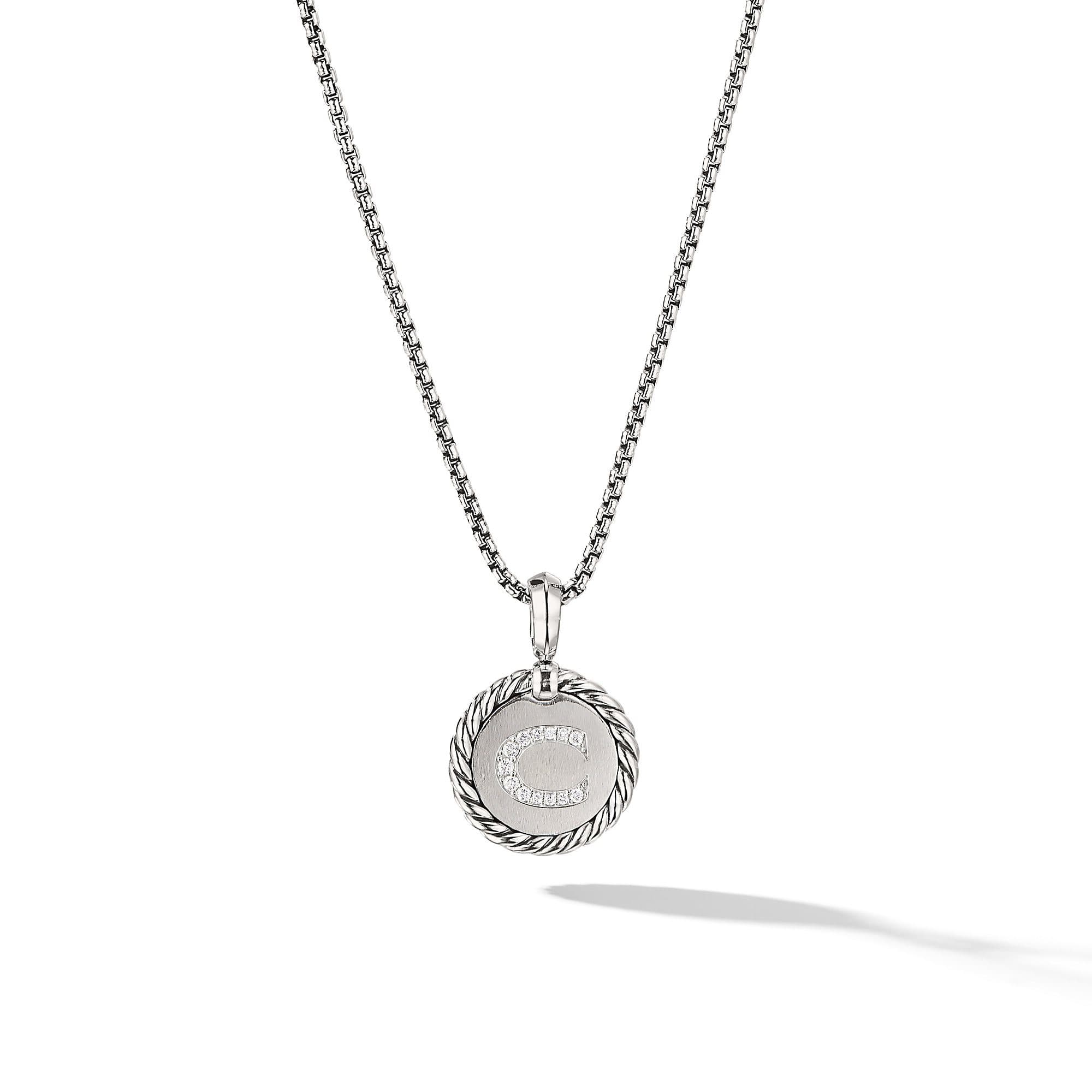 David Yurman C initial Charm Necklace with Diamonds