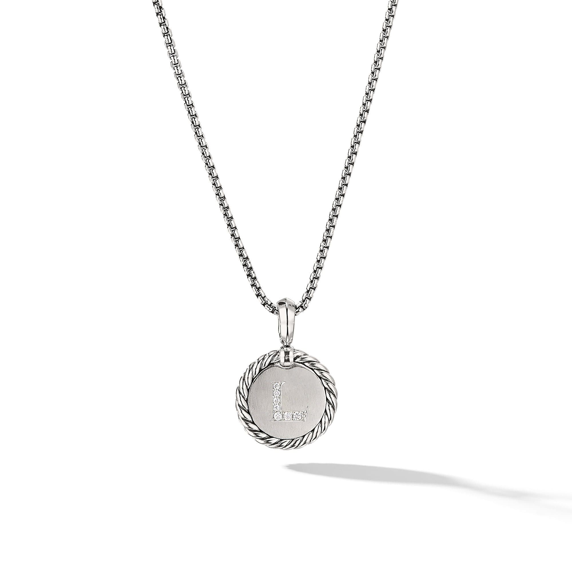 David Yurman L Initial Charm Necklace with Diamonds