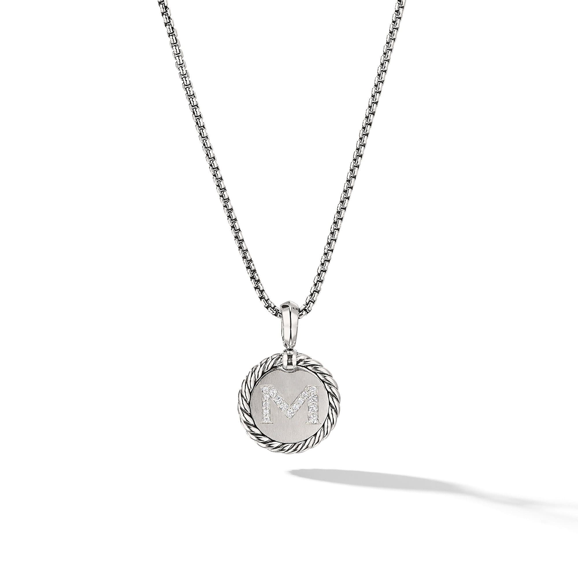 David Yurman M initial Charm Necklace with Diamonds