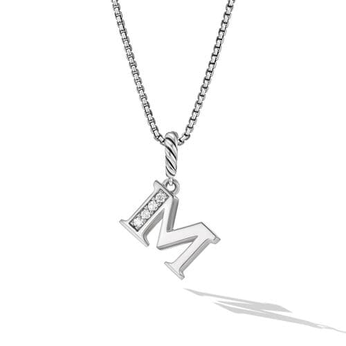 David Yurman Pavé Diamond Initial M Pendant Necklace in Sterling Silver