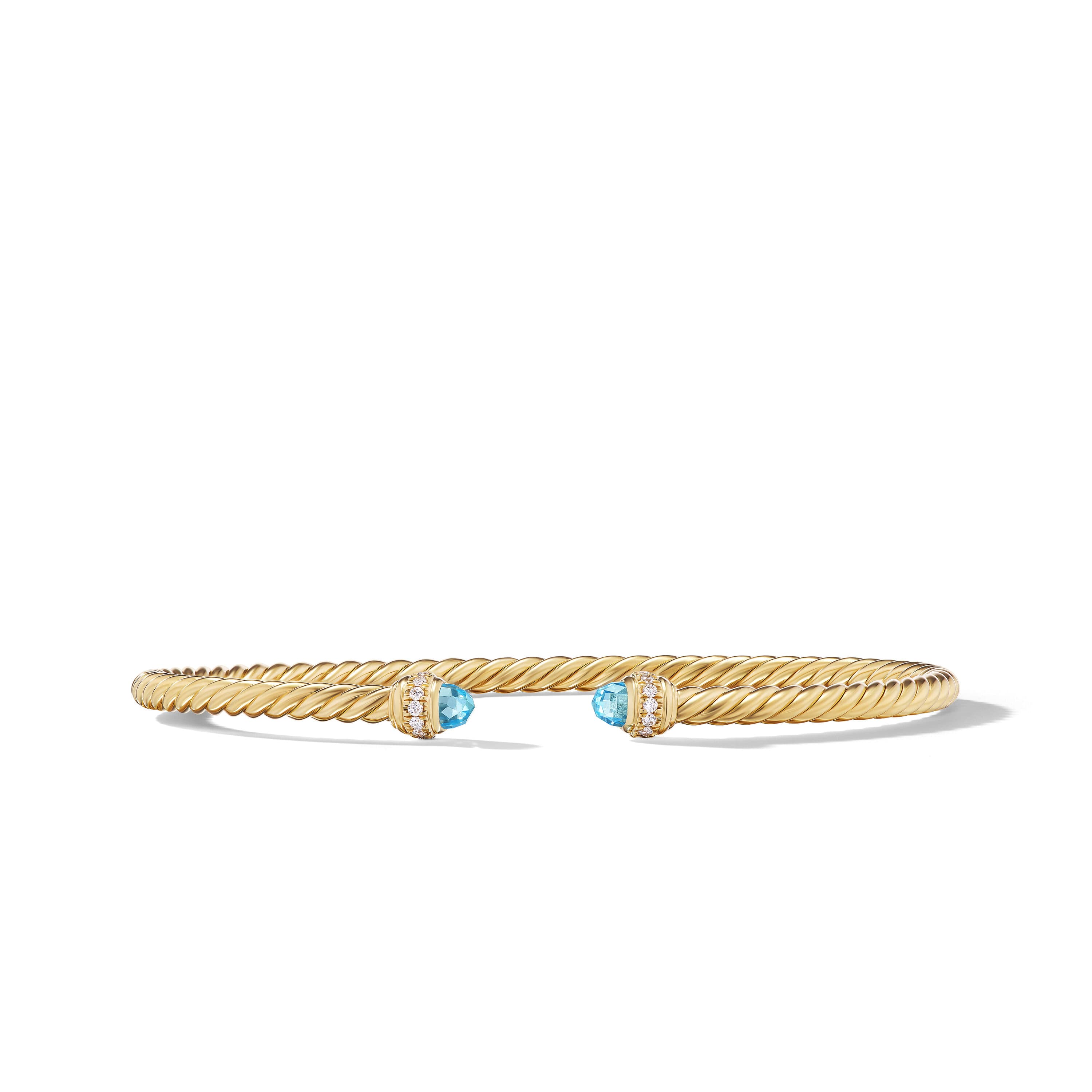 David Yurman 3mm Cablespira 18k Yellow Gold Blue Topaz Cuff Bracelet with Diamonds 0