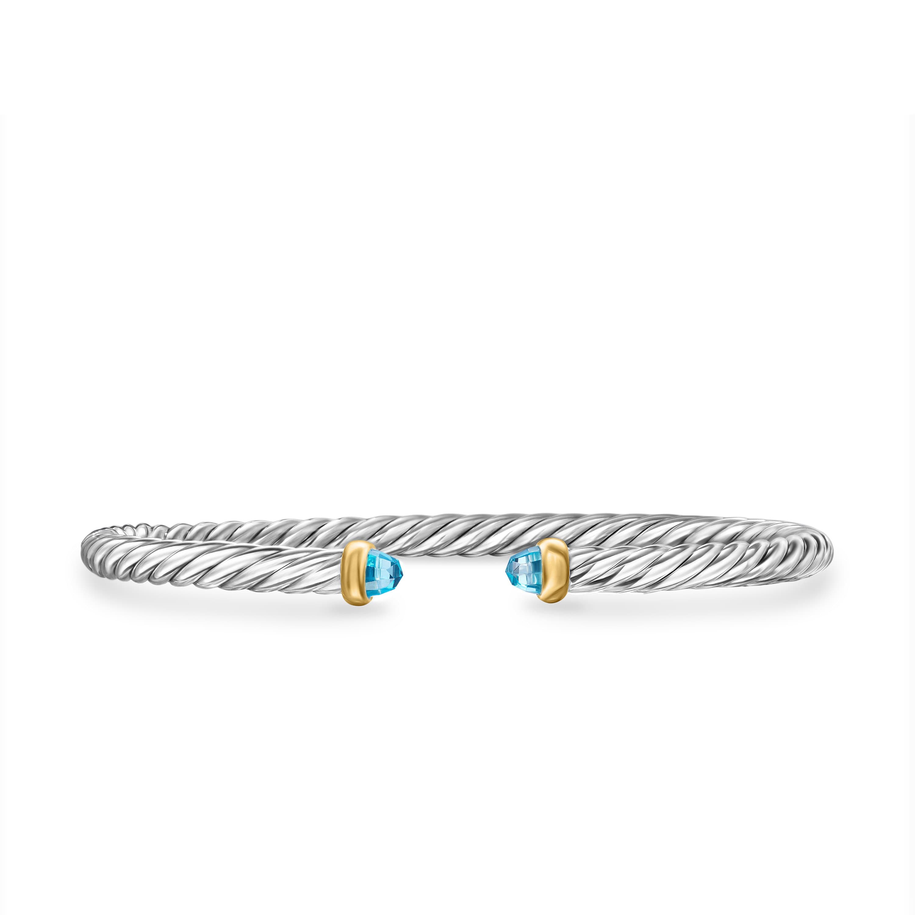David Yurman Cable Flex Sterling Silver Bracelet with Blue Topaz, Size Large 0