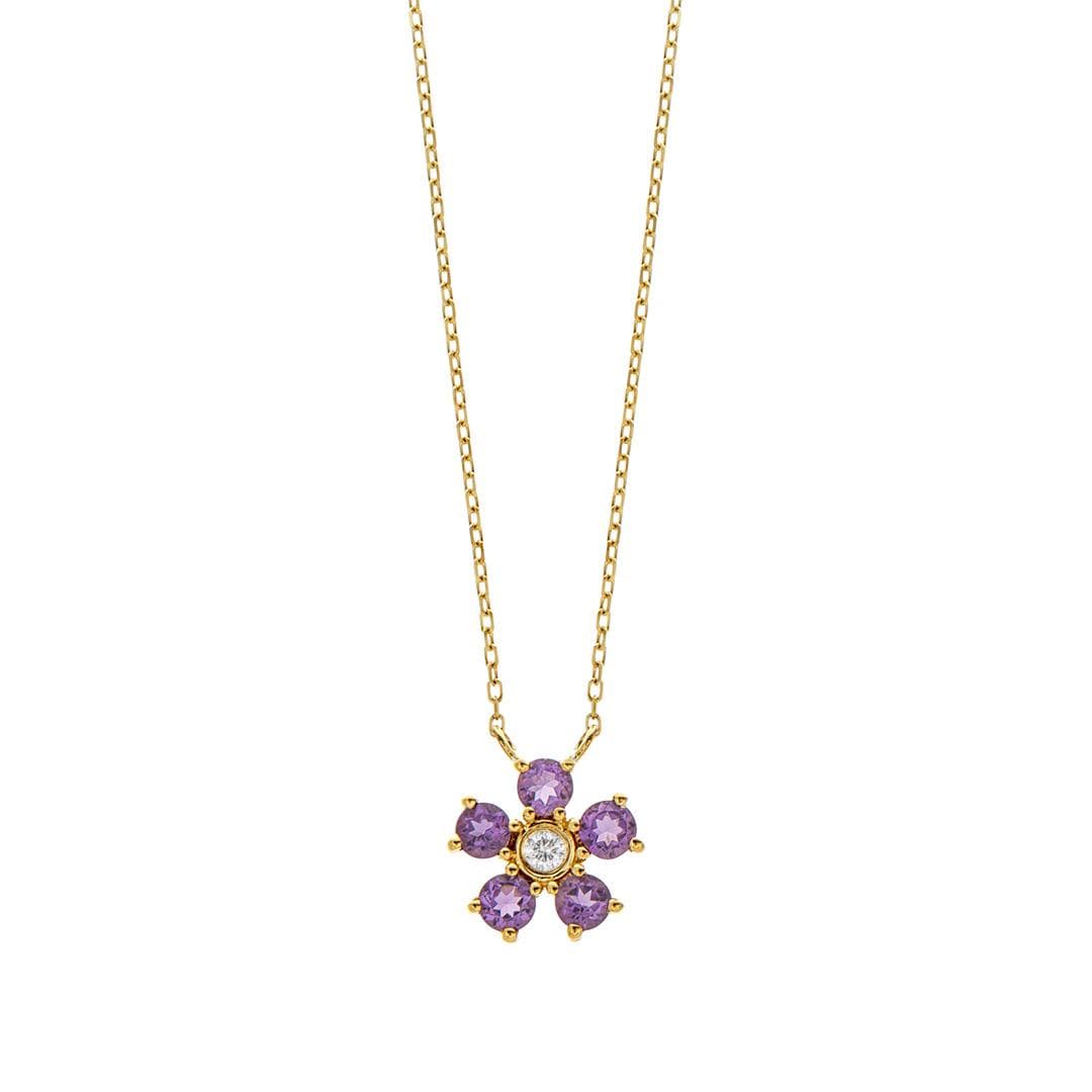 Gemstone and Diamond Yellow Gold Flower Necklace