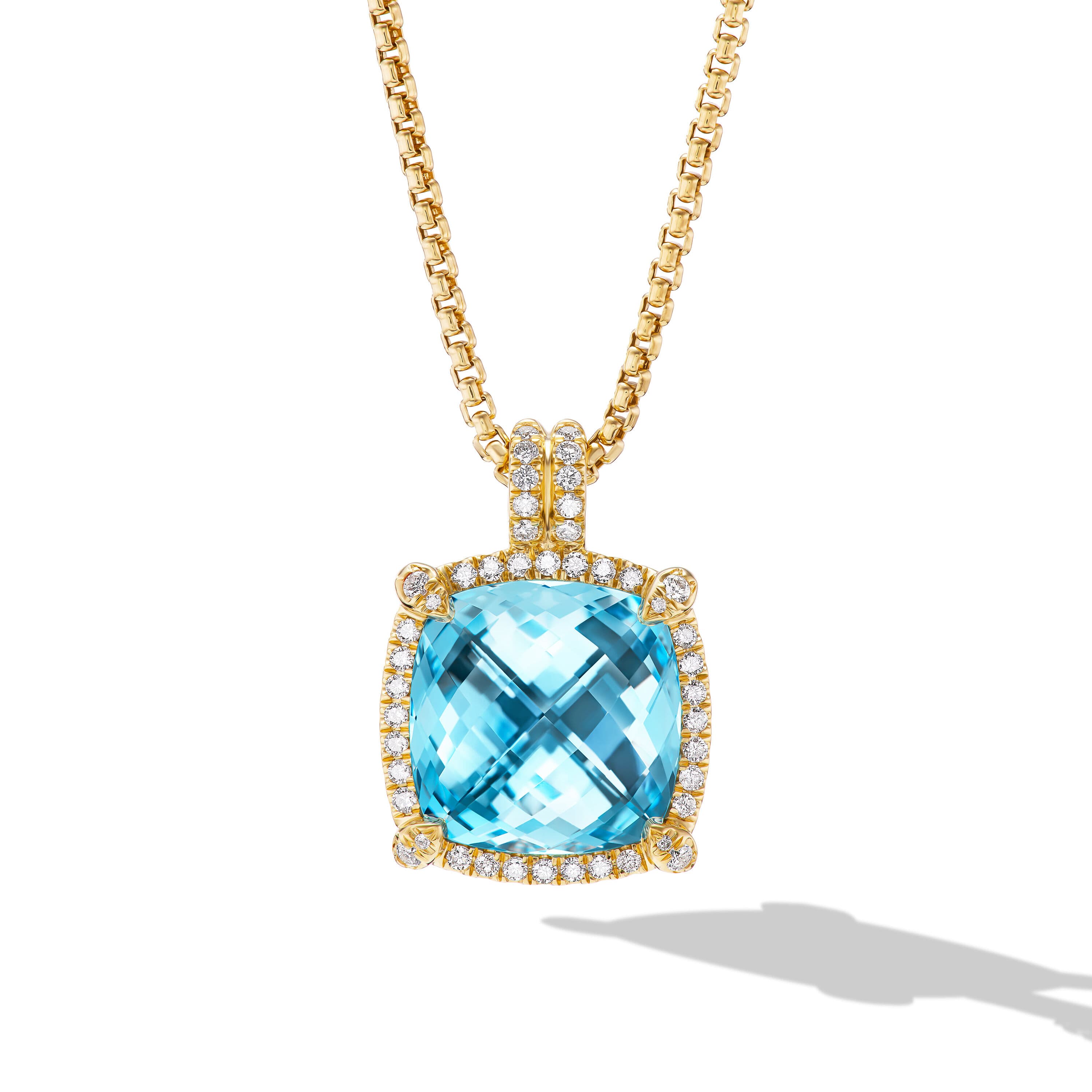 David Yurman Chatelaine Pave Bezel Pendant Necklace in 18K Yellow Gold with Blue Topaz and Diamonds