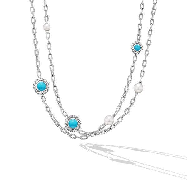 David Yurman Pearl Classics Station Chain Necklace in Sterling Silver with Turquoise 0