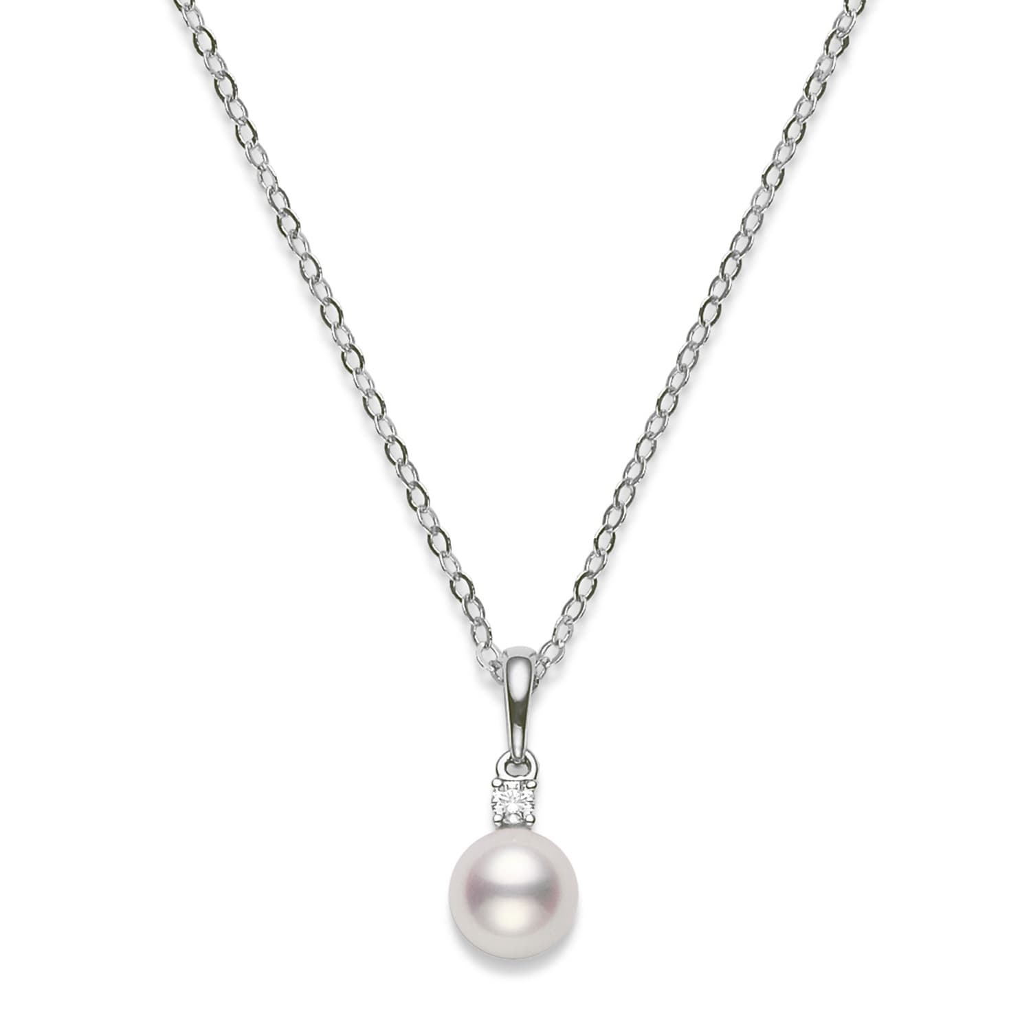 Mikimoto 6.5-6mm A White Pearl and Diamond Pendant Necklace 0