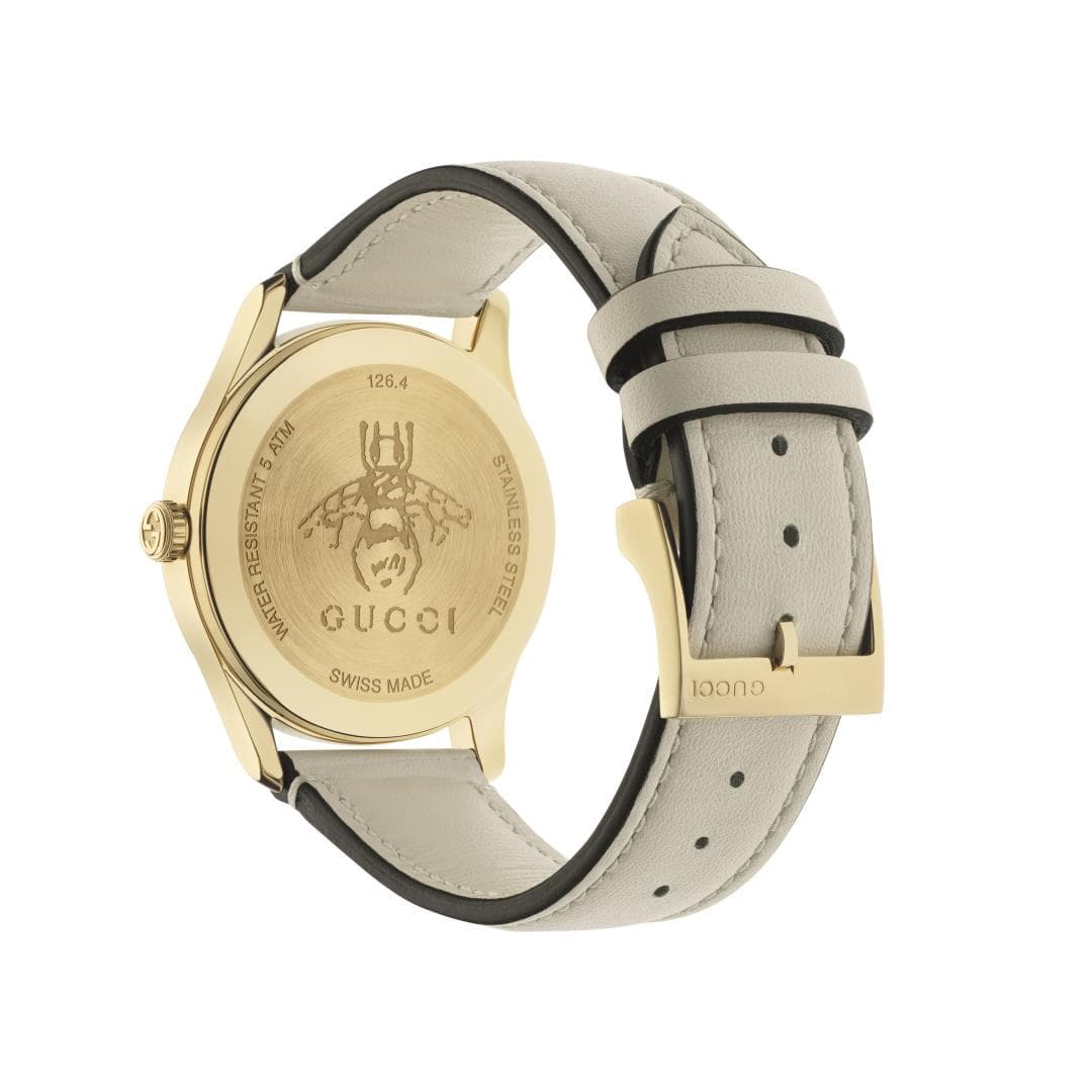 Gucci G-Timeless Gold Bee Dial with Cream Leather Strap Watch, 38mm 2