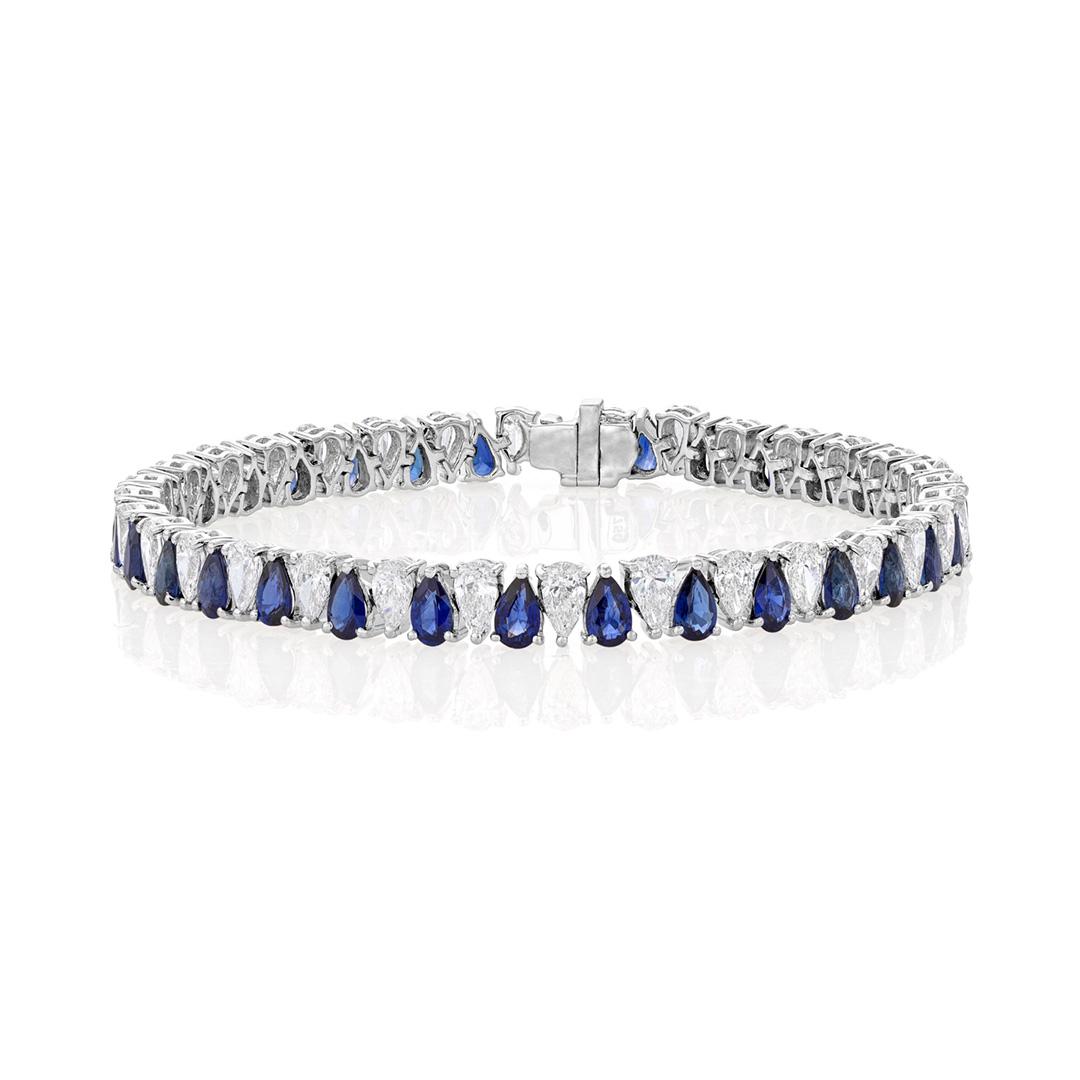 Pear Shape Sapphire and Diamond Tennis Bracelet