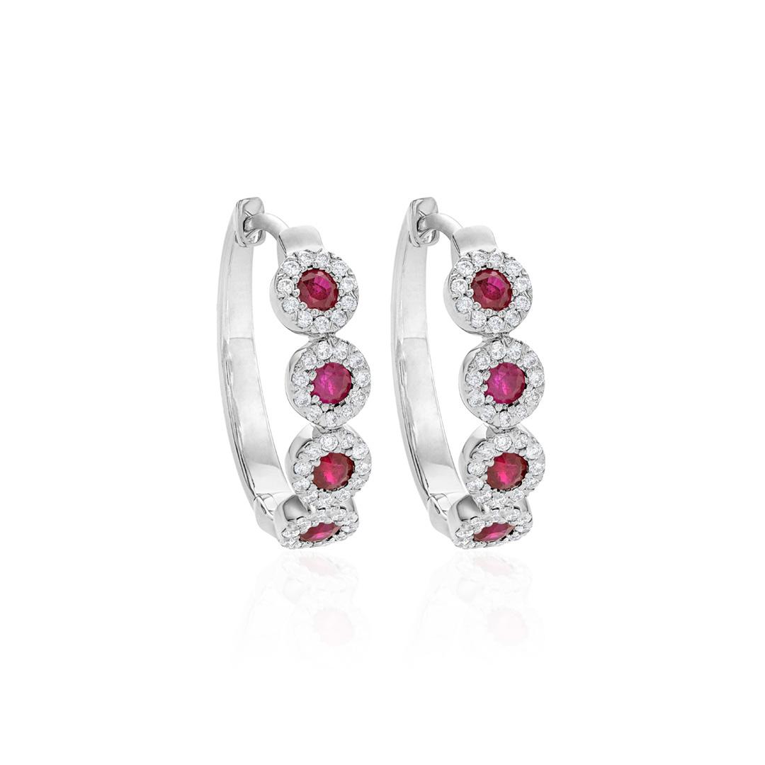 Ruby and Diamond Halo 18mm Hoops