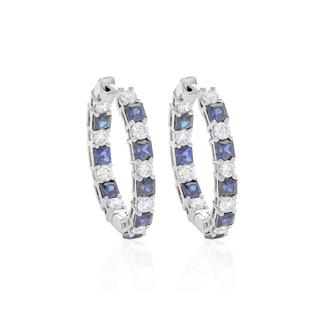 Princess Cut Sapphire In and Out Hoop Earrings