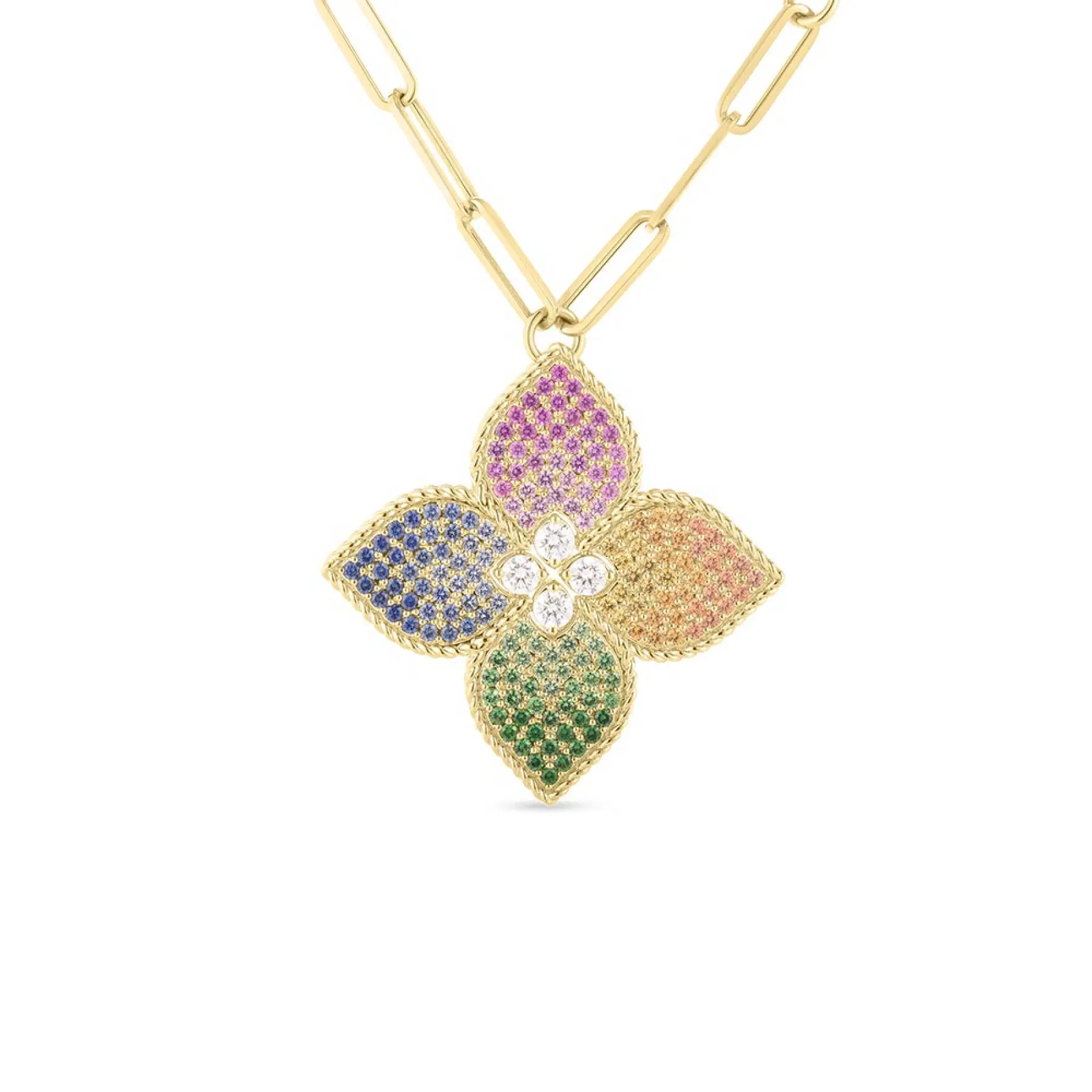 Roberto Coin Rainbow Sapphire Princess Flower Pendant Necklace 0