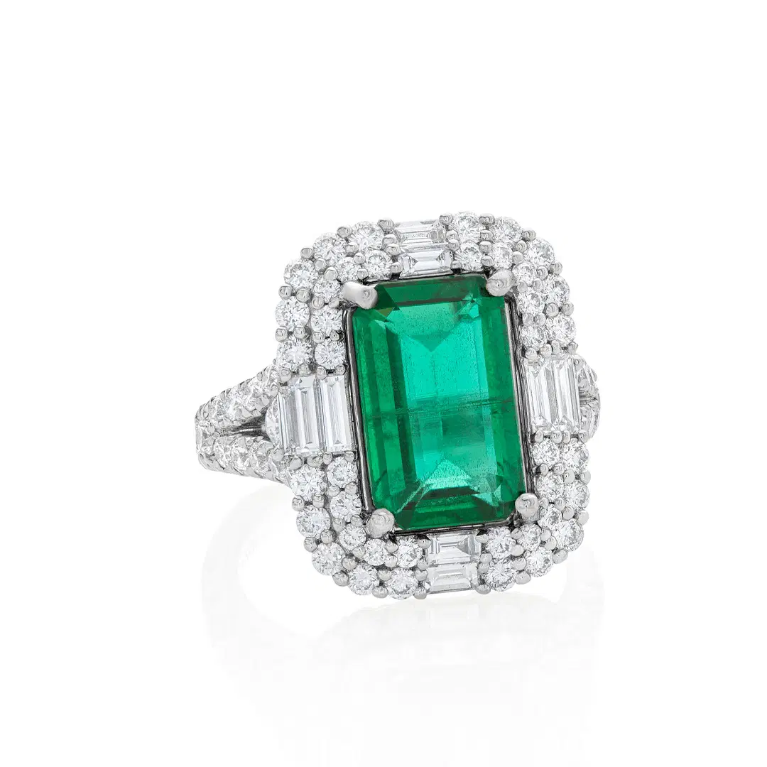 4.01  CT Emerald Ring with Double Diamond Halo