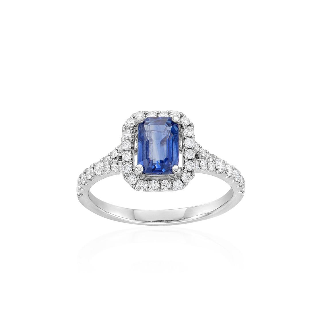 Platinum 1.24 CT Emerald Cut Sapphire & Diamond Ring