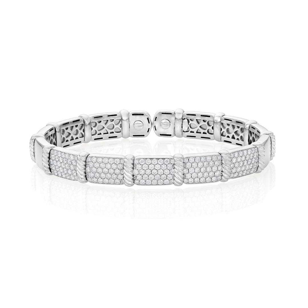 Pave Diamond 18k White Gold Cuff Bracelet with Rope Details 0