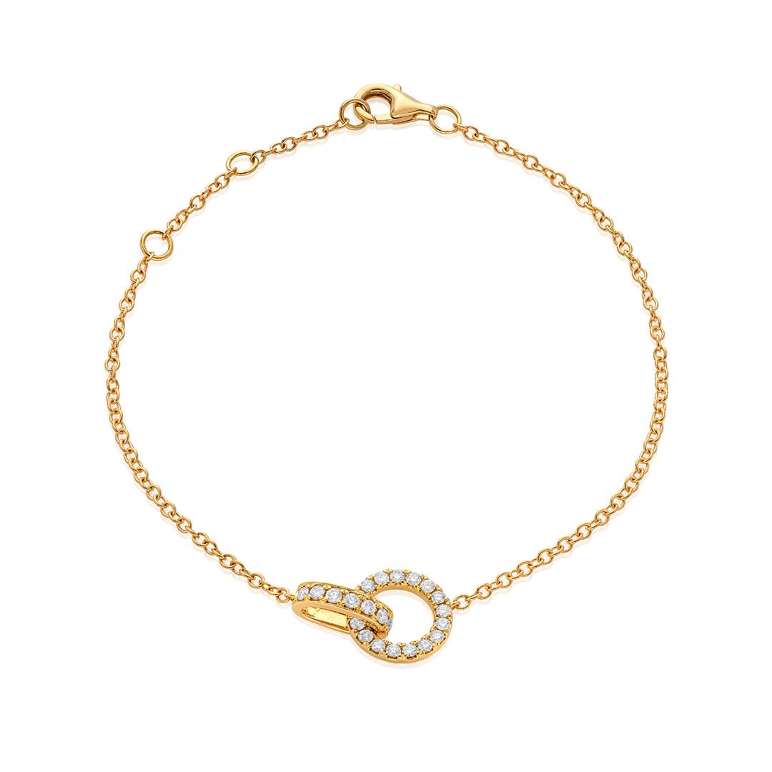 Yellow Gold Chain Bracelet with Interlocking Diamond Circles
