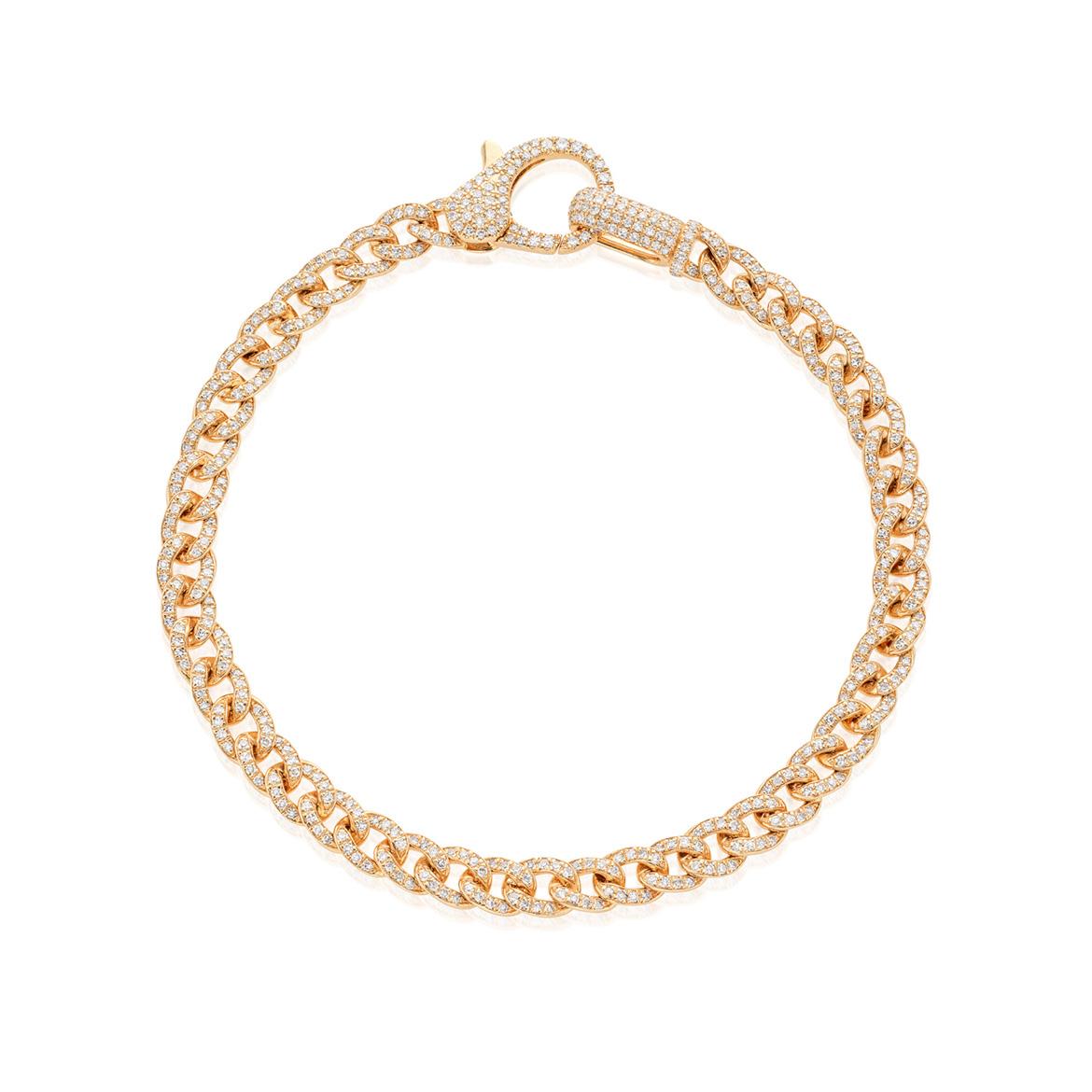 Pave Diamond Curb Link and Clasp Bracelet in 14k Yellow Gold