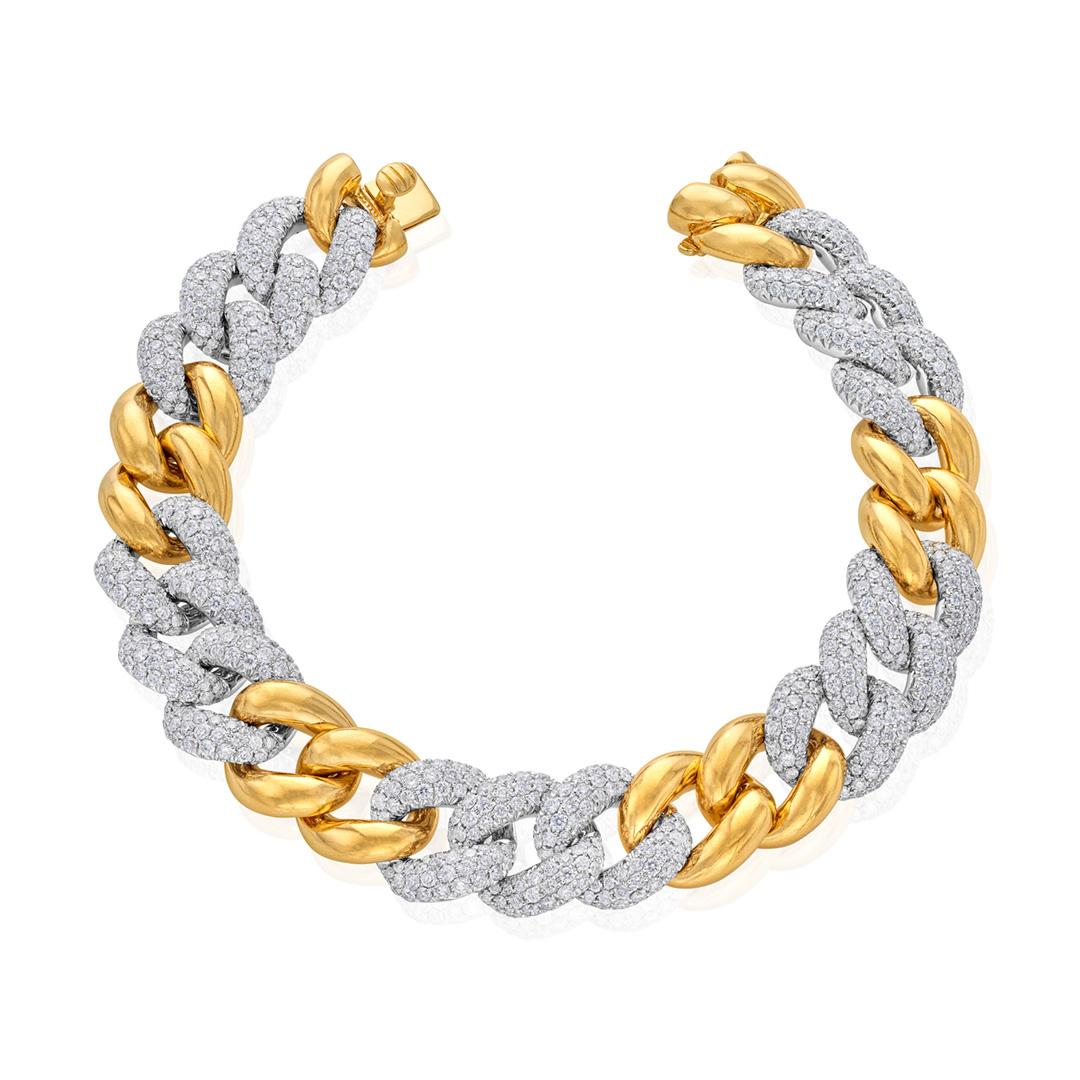 18k Two Tone Pave Diamond Curb Link Bracelet