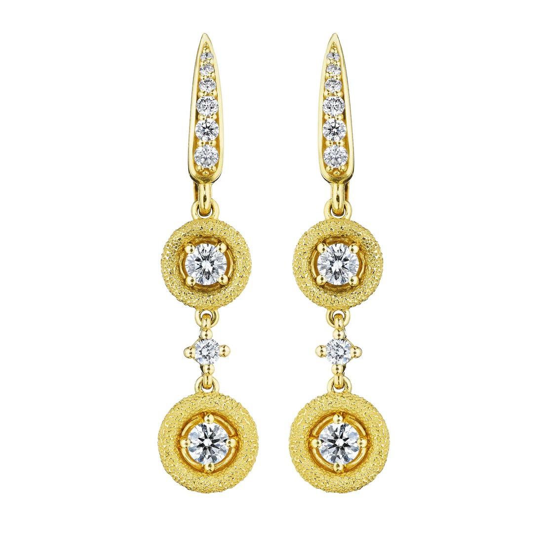 Penny Preville Yellow Gold Antique Amulet Double Round Diamond Drop Earrings 0