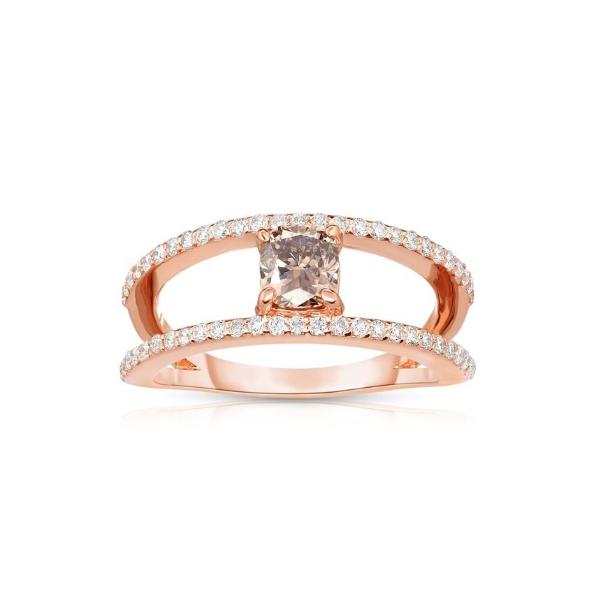 Rose Gold Split Band Ring with Cushion-Shape Brown Diamond 0