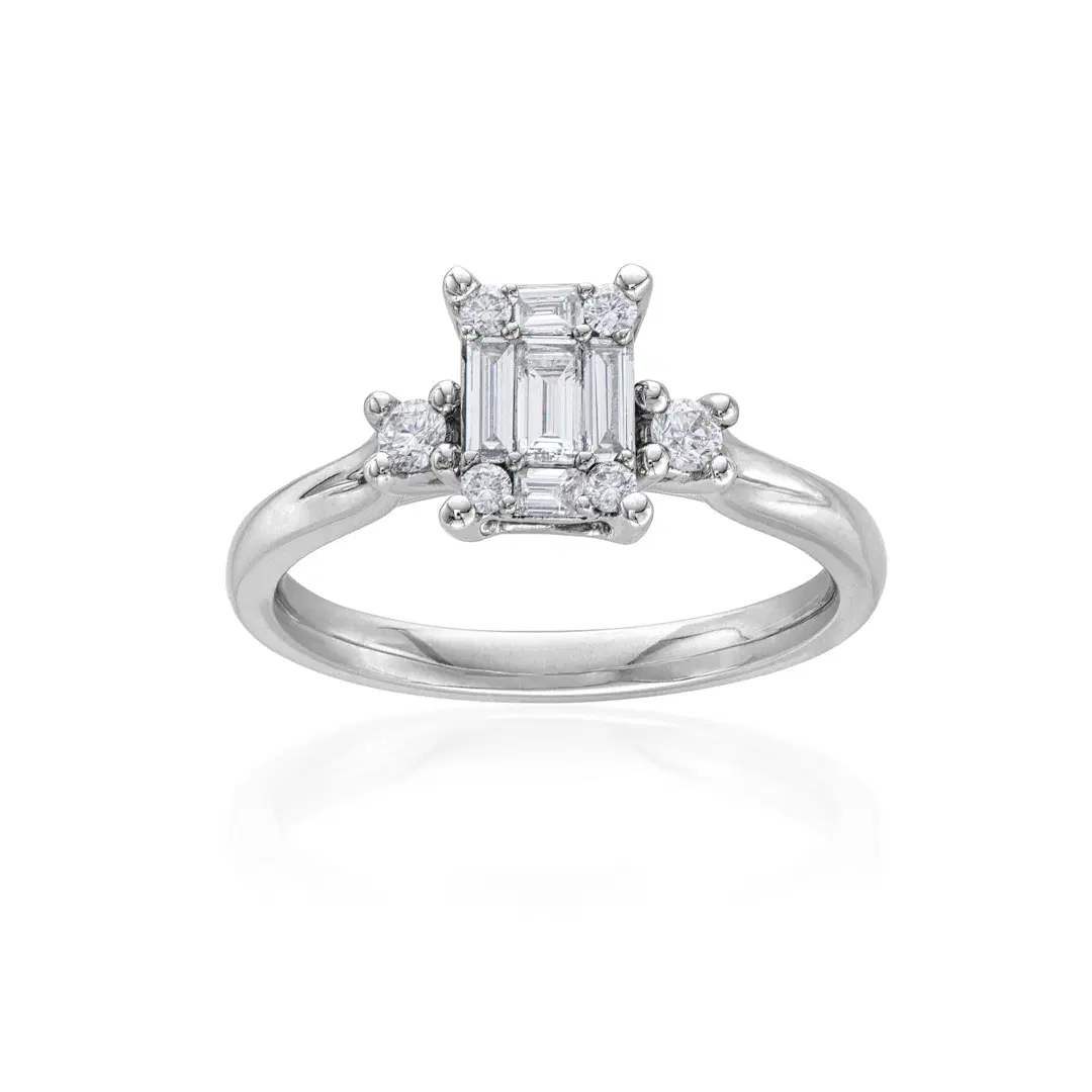 Rectangular Cluster White Gold and Diamond Engagement Ring