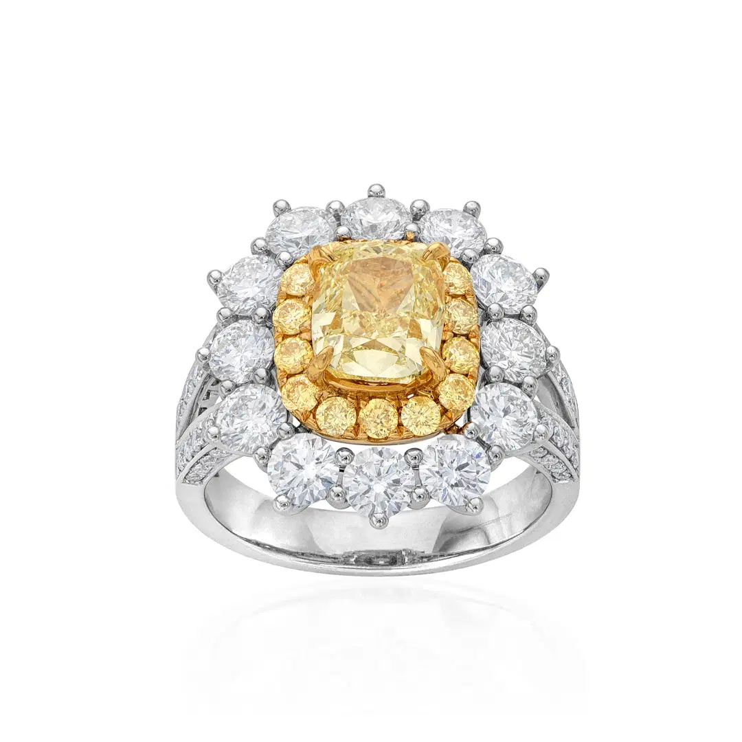 Cushion Halo Engagement Ring with 2.01 CT Fancy Yellow Center Diamond