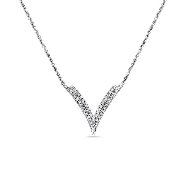 Charles Krypell White Gold and Diamond Double-V Pendant Necklace 0