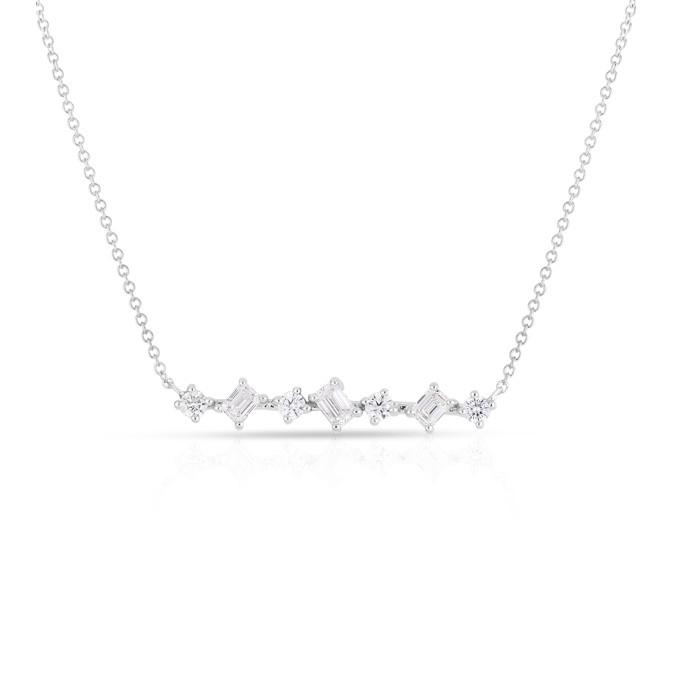 Zig Zag Bar Necklace with Round and Emerald Cut Diamonds 0