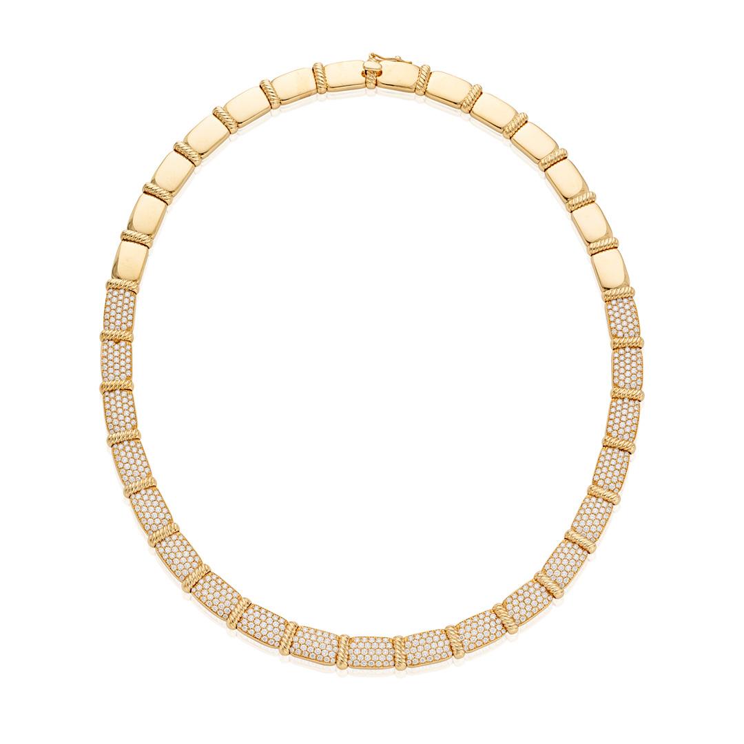 Pave Diamond 18k Yellow Gold Collar Necklace with Rope Details