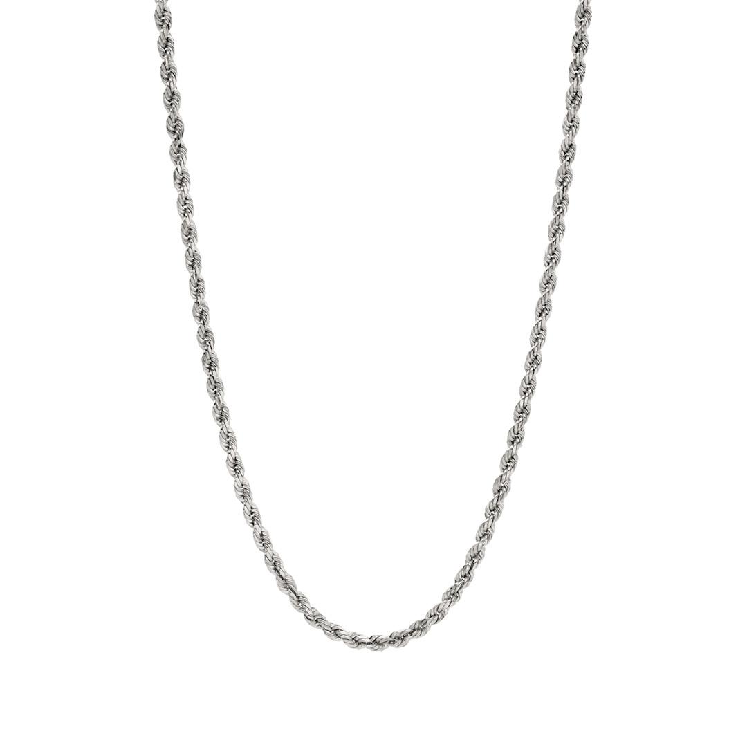 Gents 14K White Gold 3.3mm Diamond Cut Rope Chain Necklace, 18 Inches