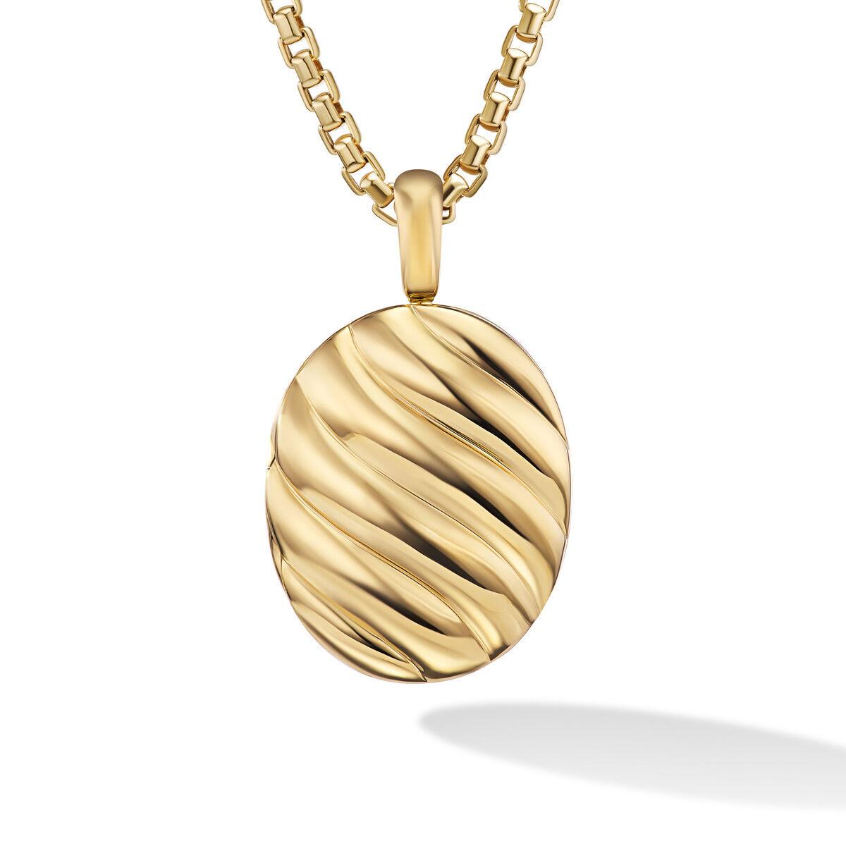 David Yurman 18k Yellow Gold Sculpted Cable Locket in 18k Yellow Gold, Oval