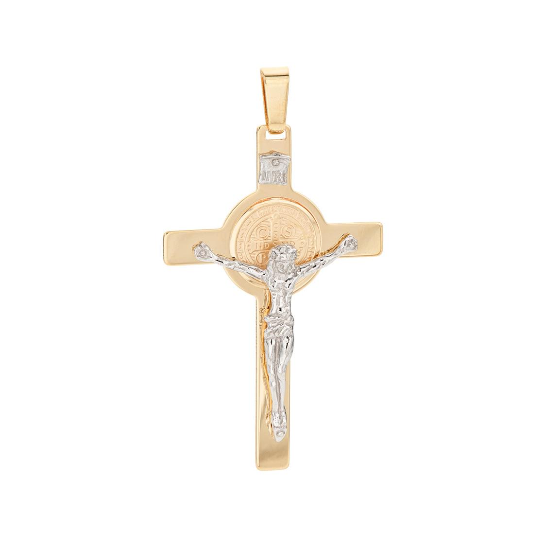 50mm Two-Tone St. Benedict Medal Crucifix Cross Pendant 0