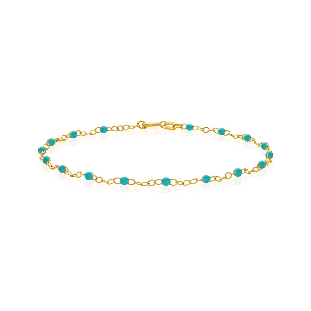 Dainty Gold Chain Bracelet with Turquoise Colored Enamel Beads