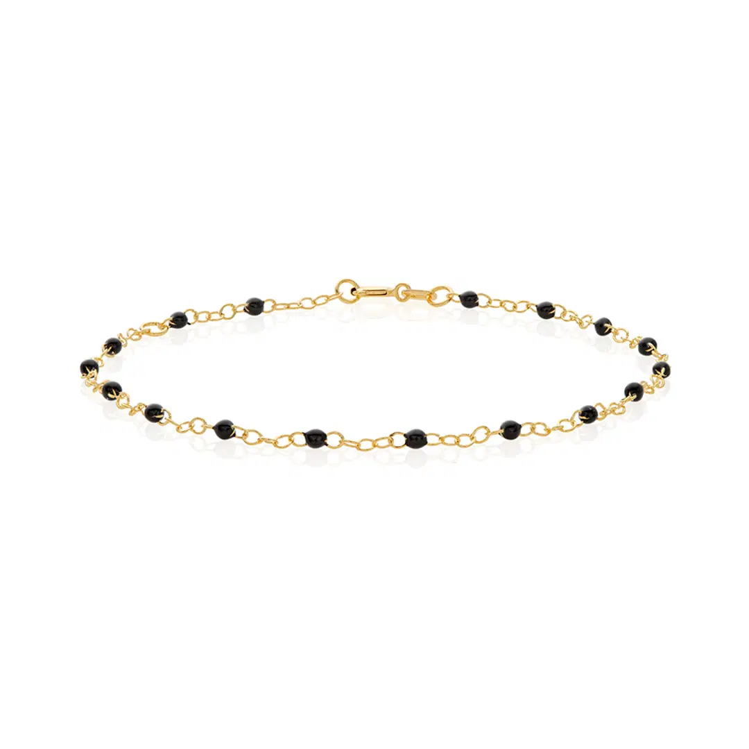 Dainty Gold Chain Bracelet with Black Enamel Beads