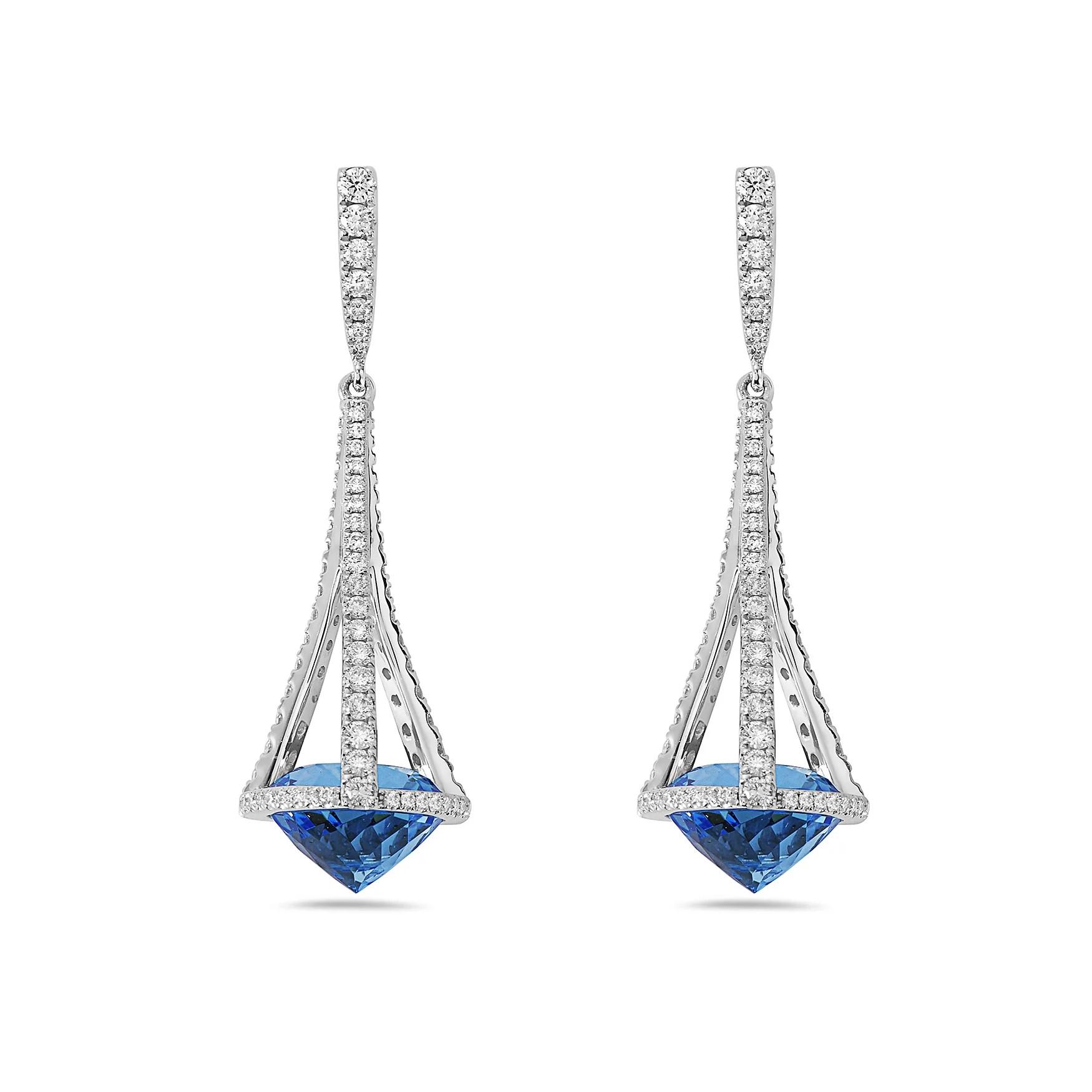Charles Krypell London Blue Topaz and Diamond Chandelier Earrings