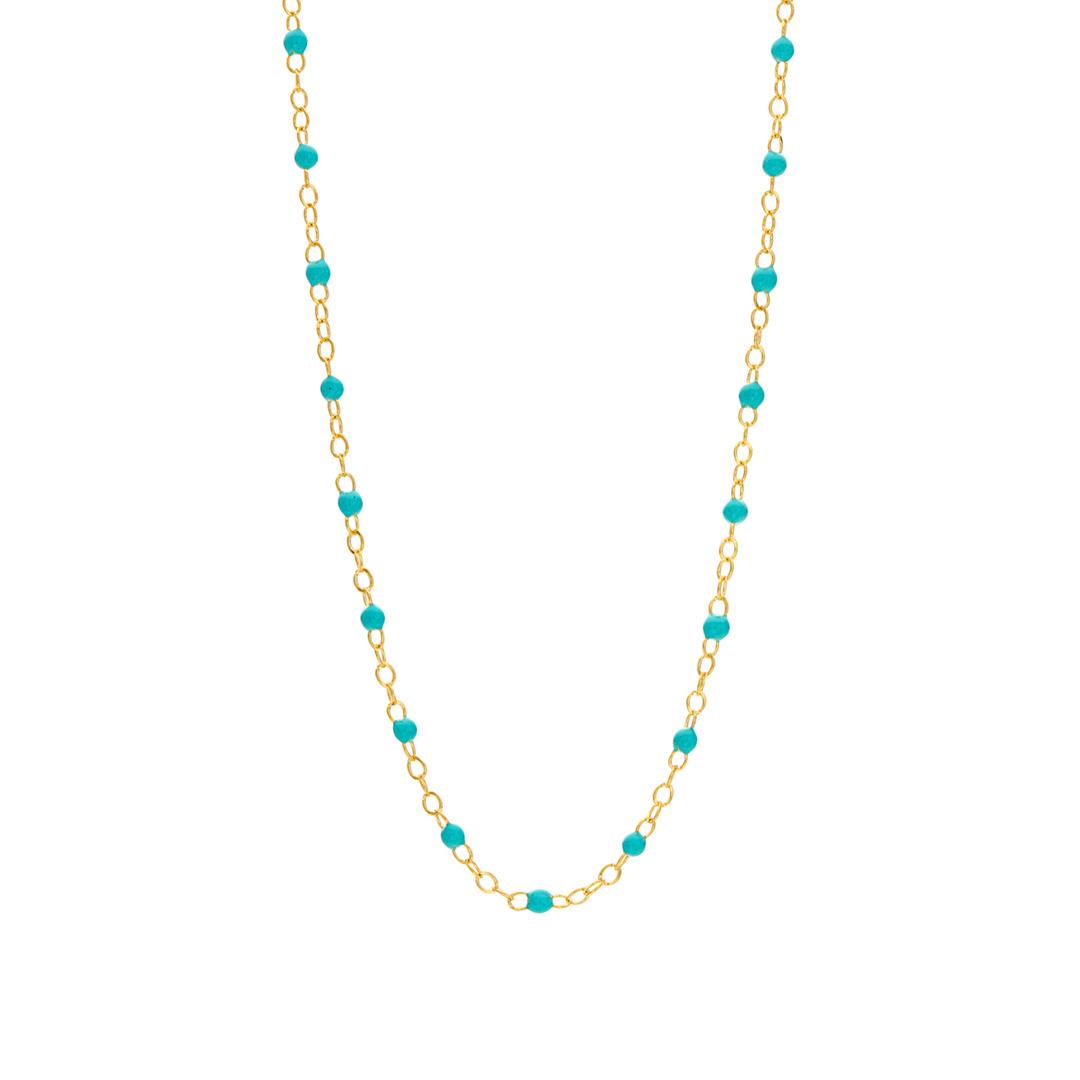 Dainty Gold Chain Necklace with Turquoise Colored Enamel Beads