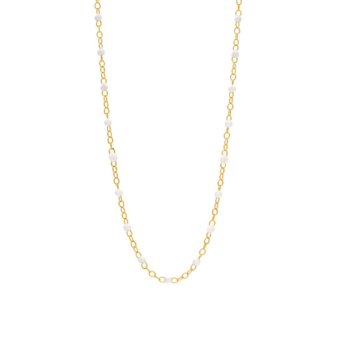 Dainty Gold Chain Necklace with White Enamel Beads 0