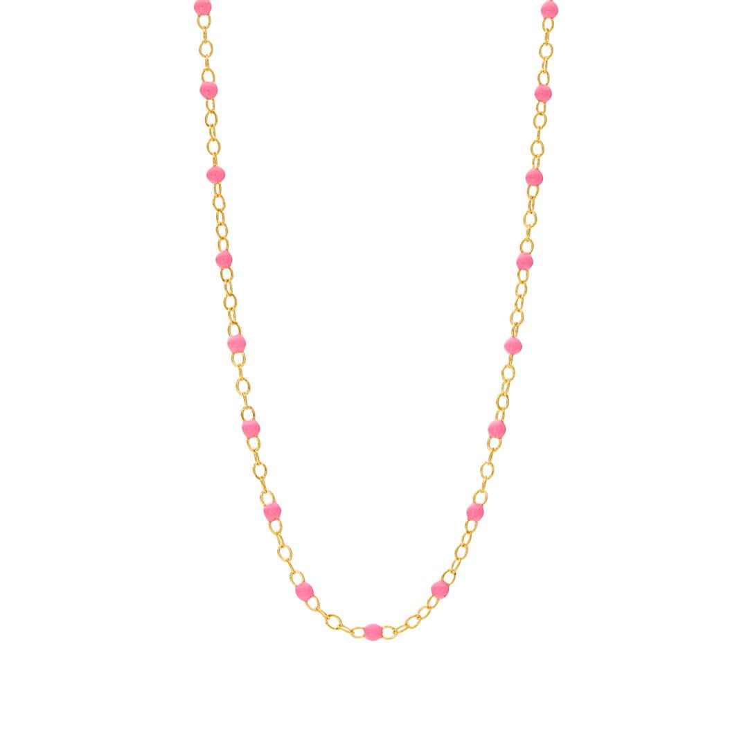 Dainty Gold Chain Necklace with Pink Enamel Beads 0