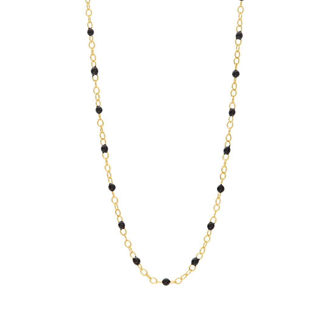 Dainty Gold Chain Necklace with Black Enamel Beads 0