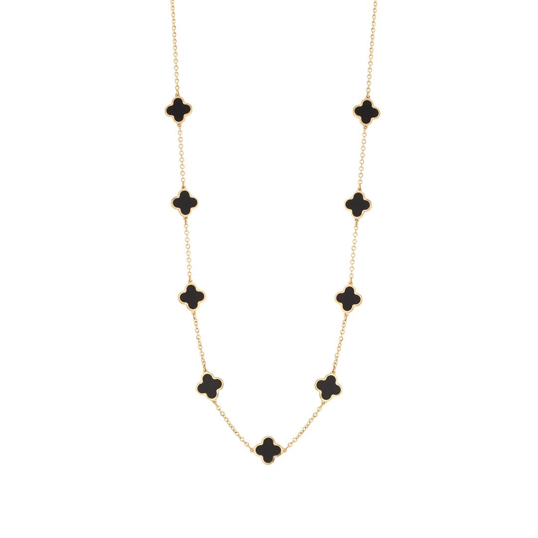 Clover Station Necklace in Yellow Gold with Black Onyx 0
