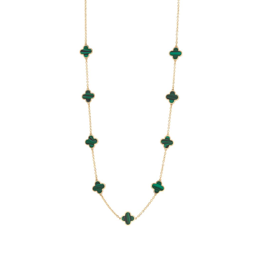 Clover Station Necklace in Yellow Gold with Malachite