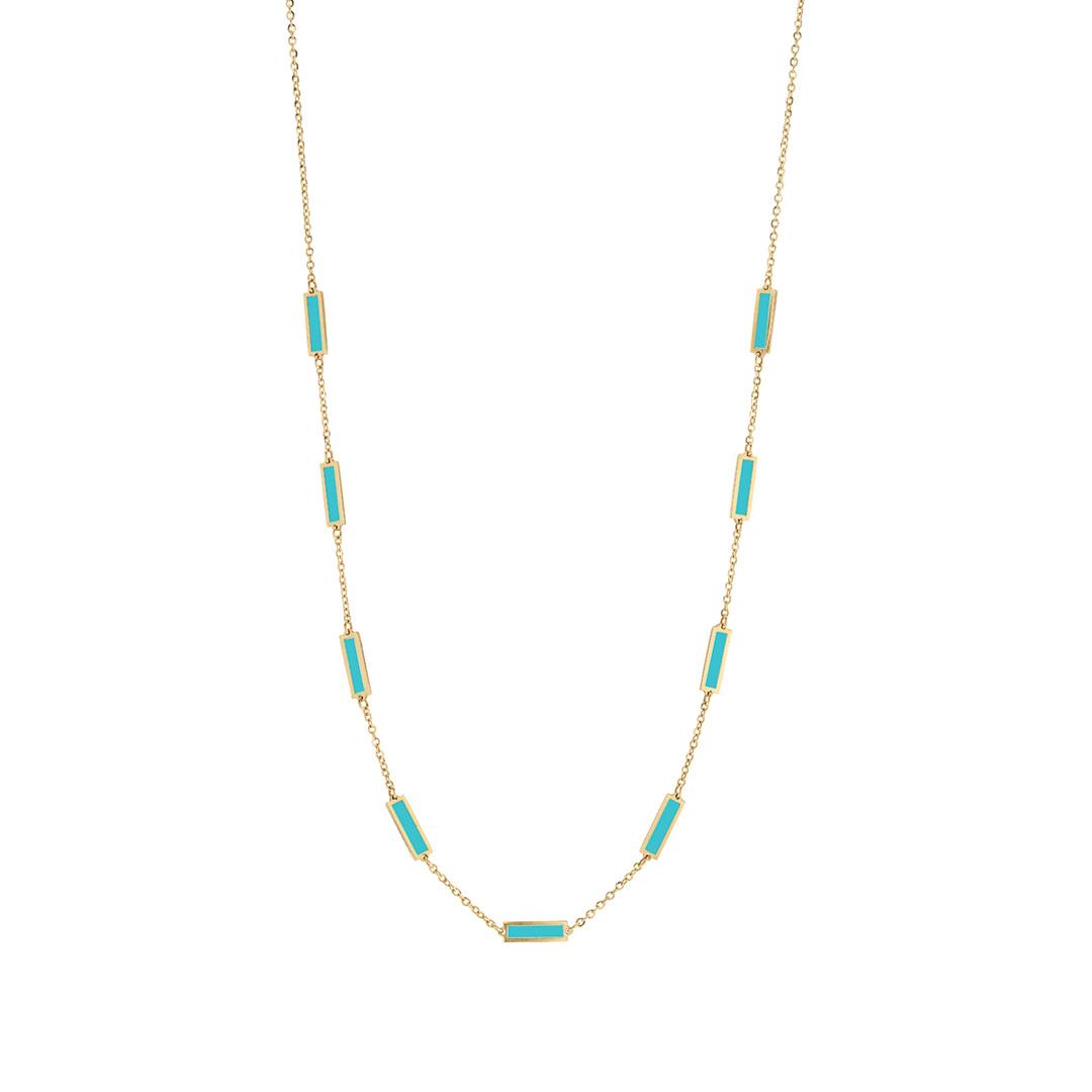 Bar Station Necklace in Yellow Gold with Turquoise 