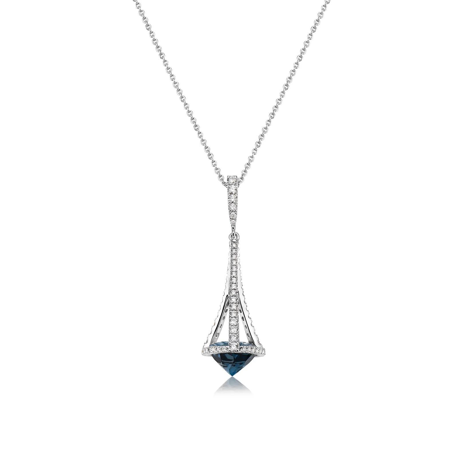 Charles Krypell London Blue Topaz and Diamond Chandelier Pendant Necklace
