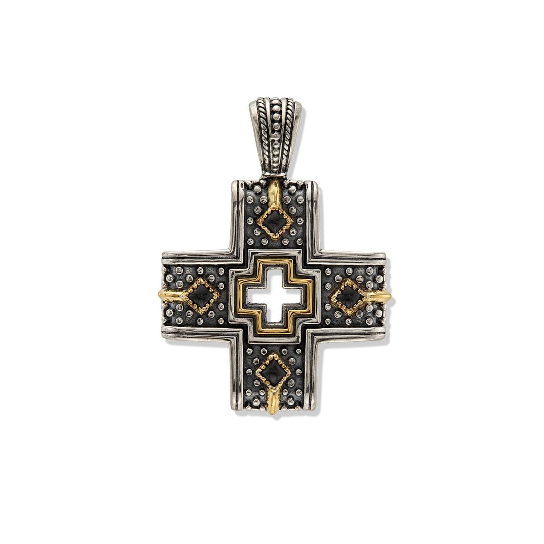 Konstantino Achilles Silver and Gold Black Onyx Cross Pendant 0