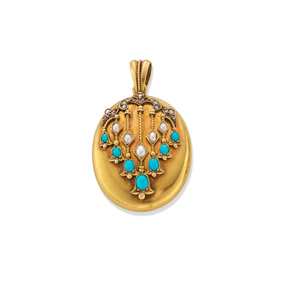 Estate Collection 1860s Pearl and Turquoise Locket 0
