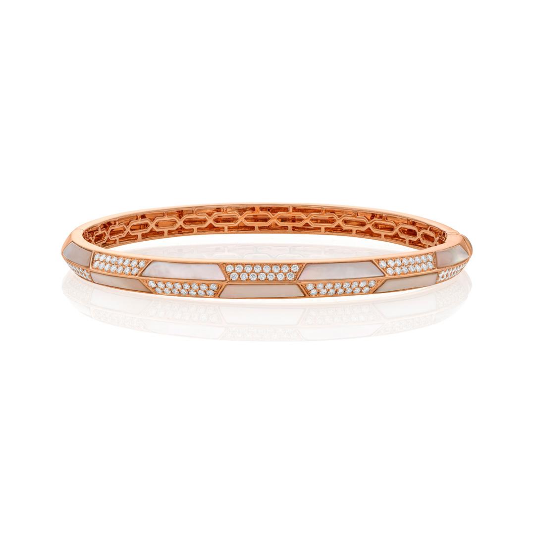 Mother of Pearl and Diamond Rose Gold Checkerboard Bangle
